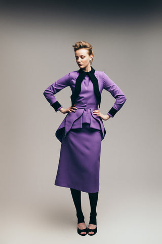 Evening Peplum Belted Dress Lavander - Two-Piece Set