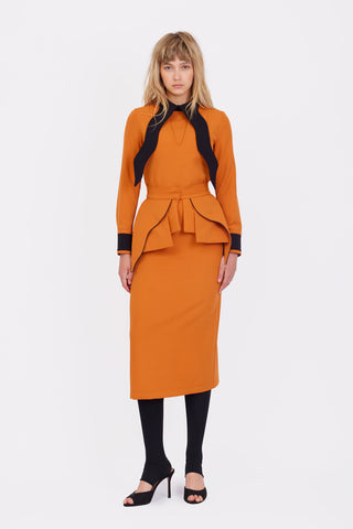 Evening Peplum Belted Dress Orange - Two-Piece Set