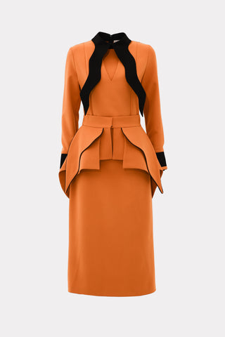 Evening Peplum Belted Dress Orange - Two-Piece Set