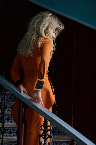 Evening Peplum Belted Dress Orange - Two-Piece Set