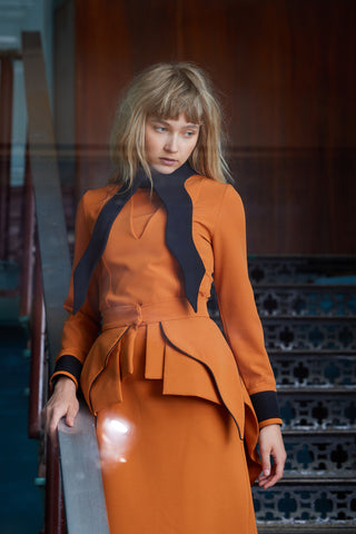 Evening Peplum Belted Dress Orange - Two-Piece Set