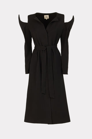Fashion Long Button-Up Dress With Belt Black