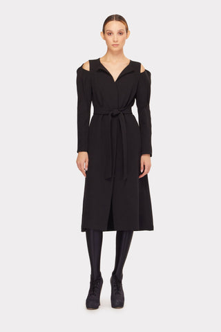 Fashion Long Button-Up Dress With Belt Black