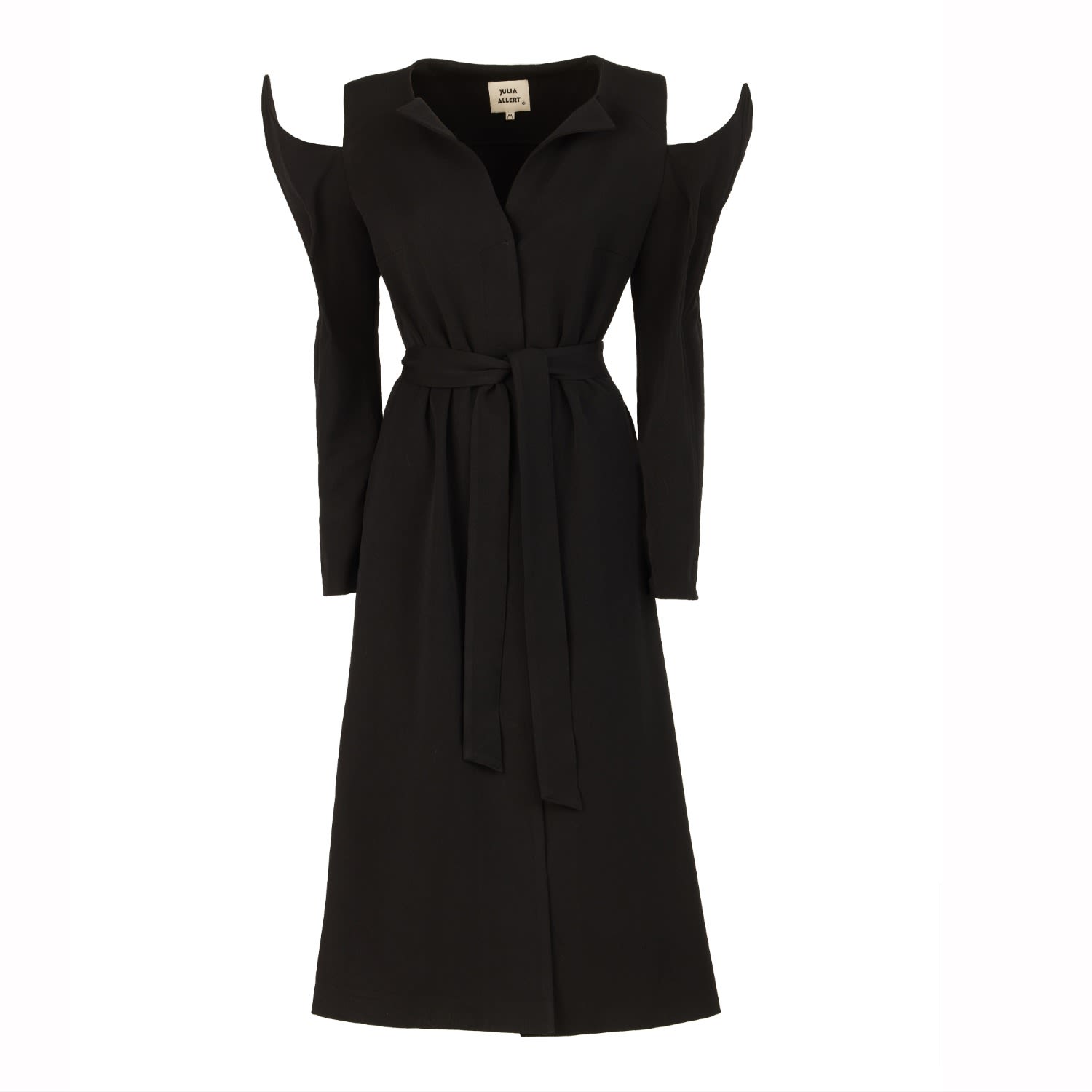 Amelis - Long buttoned shirt dress with belt in black color