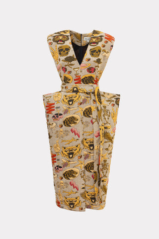 Fashion Midi Dress With Belt And Bold Shoulders Jacquard