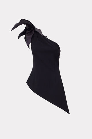 Feminine Asymmetric One-Shoulder Blouse Black