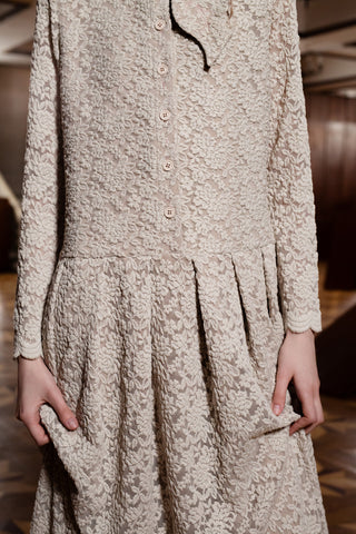 Feminine Lace Shirt Dress With Half-Placket Beige