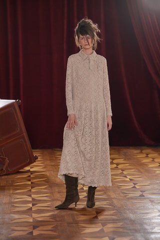 Feminine Lace Shirt Dress With Half-Placket Beige