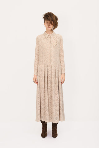Feminine Lace Shirt Dress With Half-Placket Beige