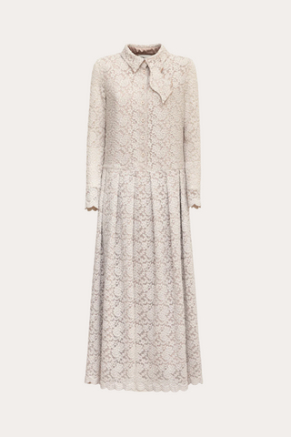 Feminine Lace Shirt Dress With Half-Placket Beige