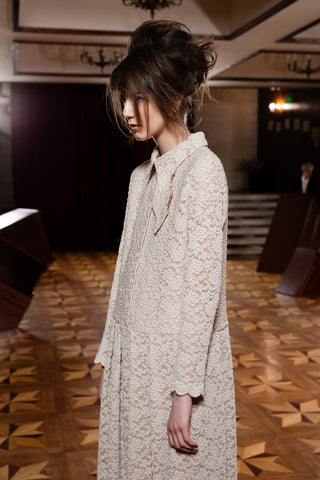 Feminine Lace Shirt Dress With Half-Placket Beige