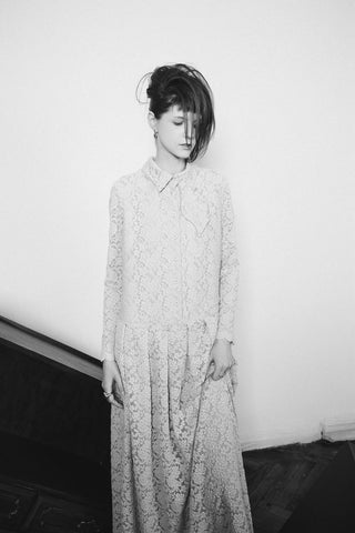 Feminine Lace Shirt Dress With Half-Placket Beige