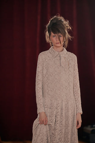 Feminine Lace Shirt Dress With Half-Placket Beige