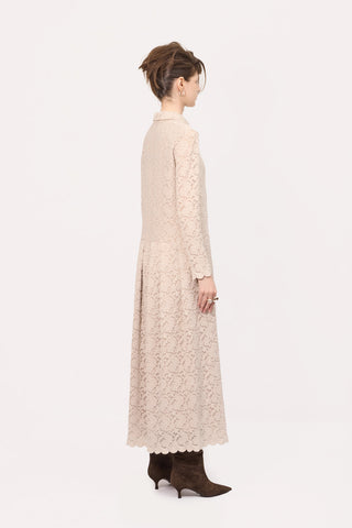Feminine Lace Shirt Dress With Half-Placket Beige