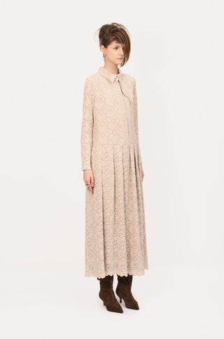 Feminine Lace Shirt Dress With Half-Placket Beige