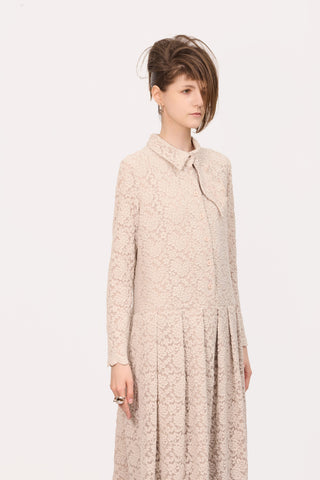 Feminine Lace Shirt Dress With Half-Placket Beige