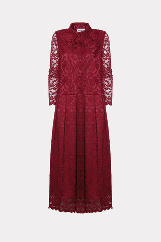 Feminine Lace Shirt Dress With Half-Placket Burgundy