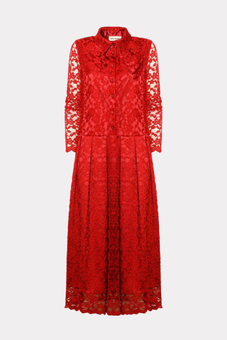 Feminine Lace Shirt Dress With Half-Placket Red