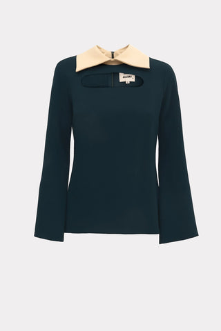 Fitted Dark Emerald Blouse With Cutouts