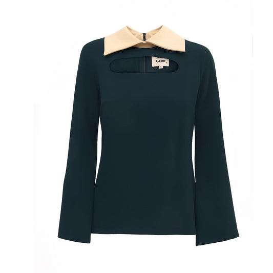 Fitted Dark Emerald Blouse With Cutouts