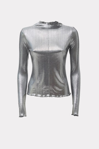 Glitter-Effect Fitted Long Sleeve Blouse Silver