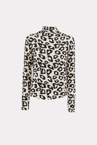 High Neck Long Sleeves Blouse Leopard Print