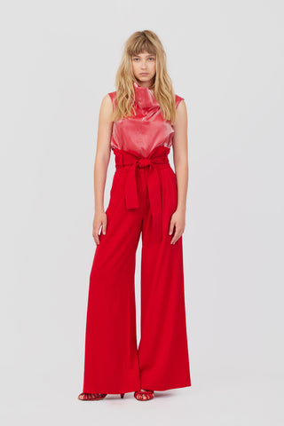 High Waist Long Wide Leg Trousers Red