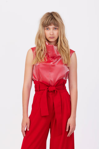High Neck Organza Vest Red