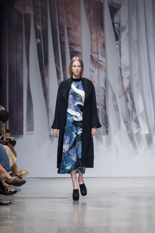 High Neck Sleeveless Dress Abstract Print Blue