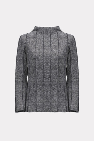 High-Neck Top With Seams Soft Knit Grey