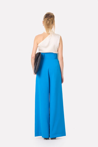 High Waist Long Wide Leg Trousers Bright Blue