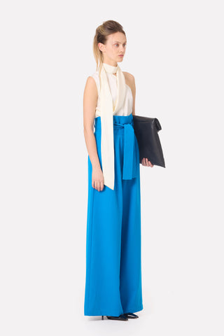 High Waist Long Wide Leg Trousers Bright Blue