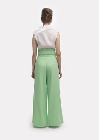 High Waist Long Wide Leg Trousers Mint Green