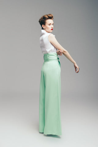 High Waist Long Wide Leg Trousers Mint Green
