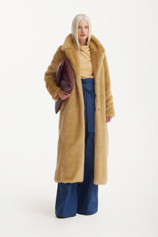 Demi-Season Solid Faux Fur Coat Warm Beige