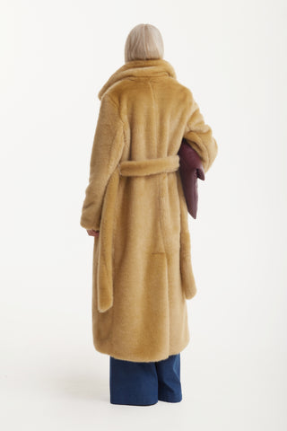 Demi-Season Solid Faux Fur Coat Warm Beige