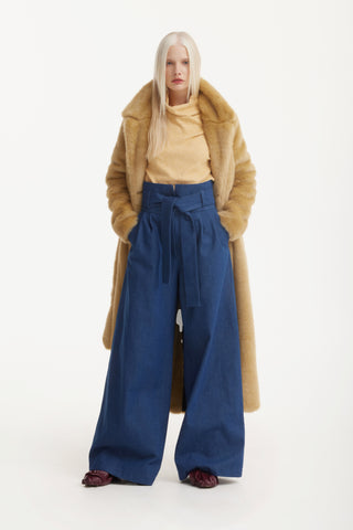 Demi-Season Solid Faux Fur Coat Warm Beige