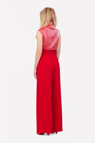 High Waist Long Wide Leg Trousers Red
