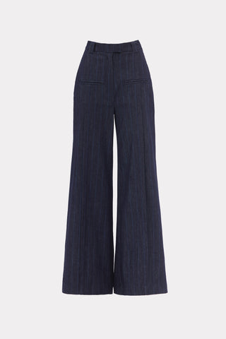 High-Waist Wide-Leg Denim Pants Subtle Striped