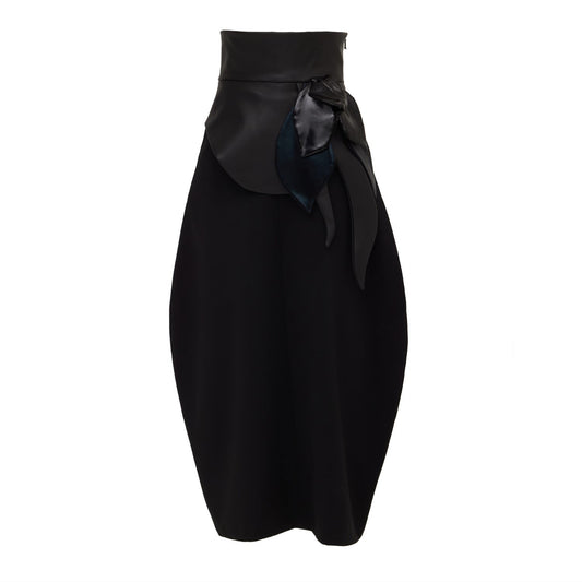 High-Waisted Skirt With Asymmetrical Faux Leather Belt Black