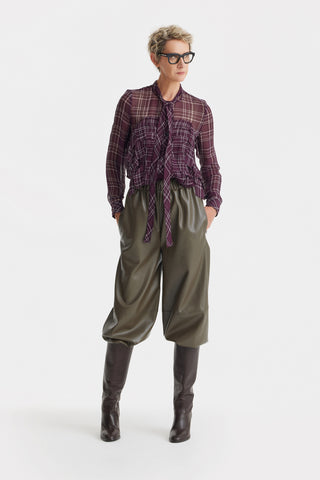 Designer Sheer Plaid Сhiffon Shirt Burgundy