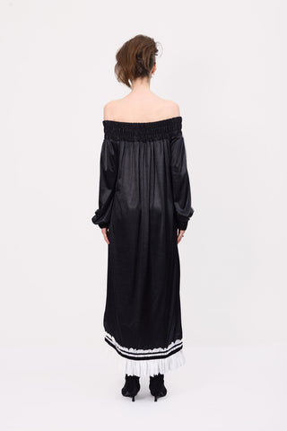 Knit Bare Shoulder Midi Dress Asymmetric Hem Black