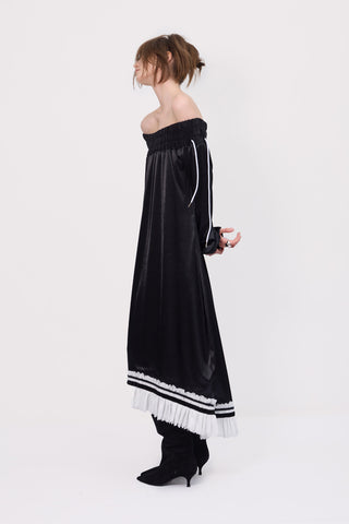 Knit Bare Shoulder Midi Dress Asymmetric Hem Black