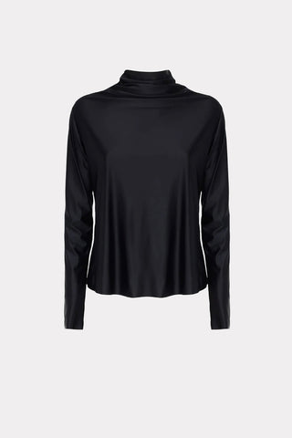 Leather-Look Long Sleeve Top Black