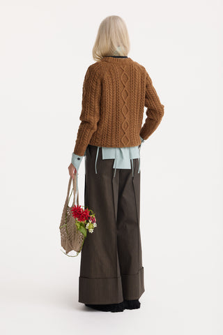 Limited Edition Virgin Wool Cable Knit Sweater – Rust Brown