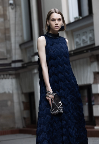 Long Evening Gown A-Line Fringe Dress Blue