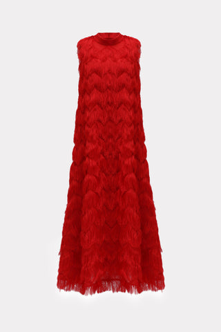 Long Evening Gown A-Line Fringe Dress Red