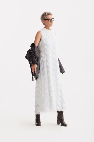 Long Evening Gown A-Line Fringe Dress White