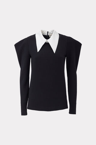 Long Sleeve Blouse With Contrast Collar Black