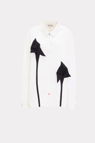 Long Sleeve Button-Up Shirt With Handmade Details White